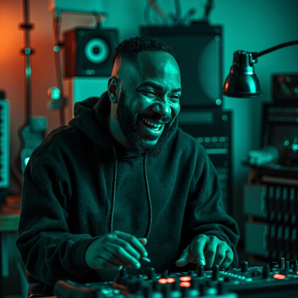 Producer at a home studio mixing console