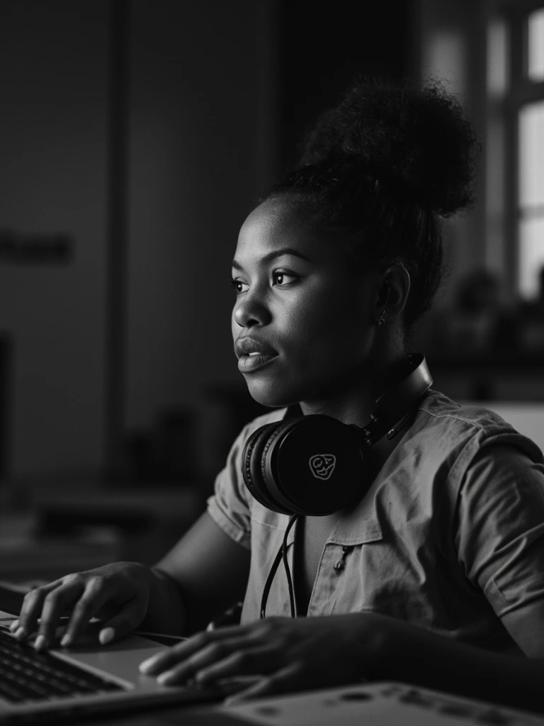 LA-based beatmaker working in her home kitchen at night